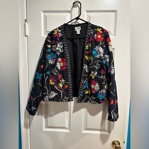 Chico’s vintage embroidered flowers open jacket blazer  black sz M/L (2)